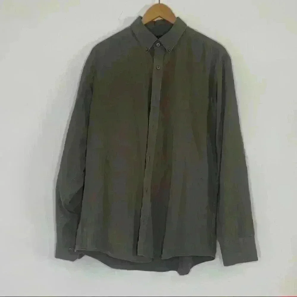 Mens Banana Republic khaki green button front dress shirt 100% cotton L